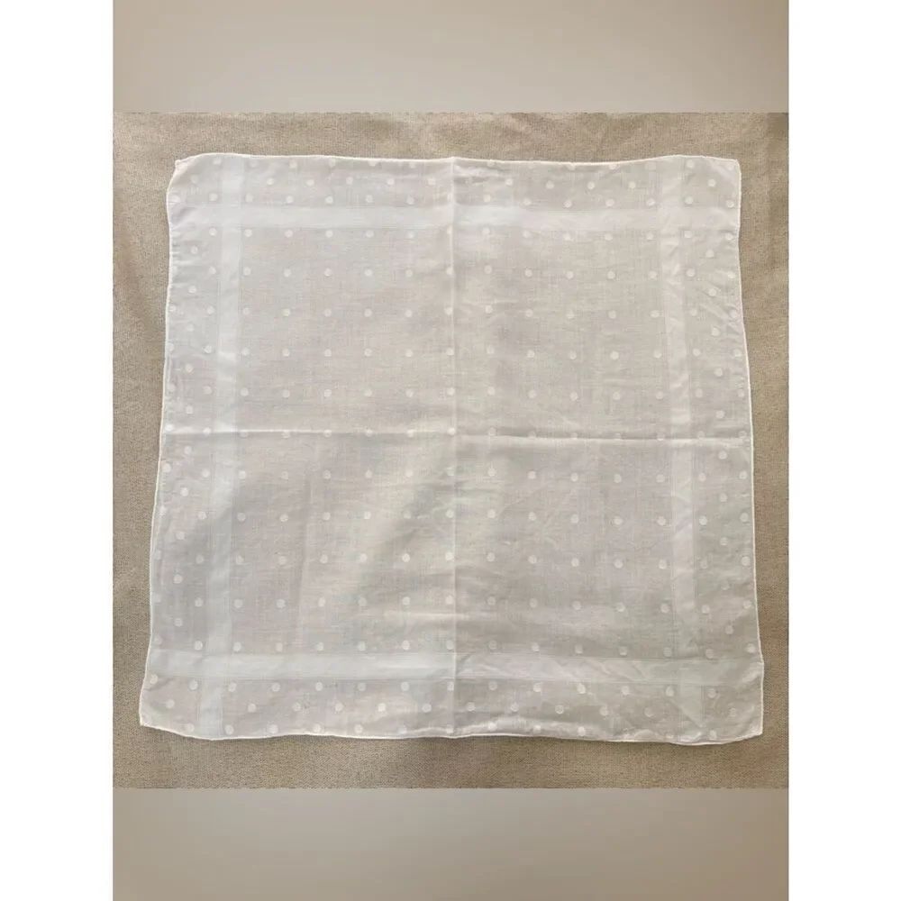 Vintage White Sheer Polka Dot Men’s Handkerchief pocket square, 18” sq.
